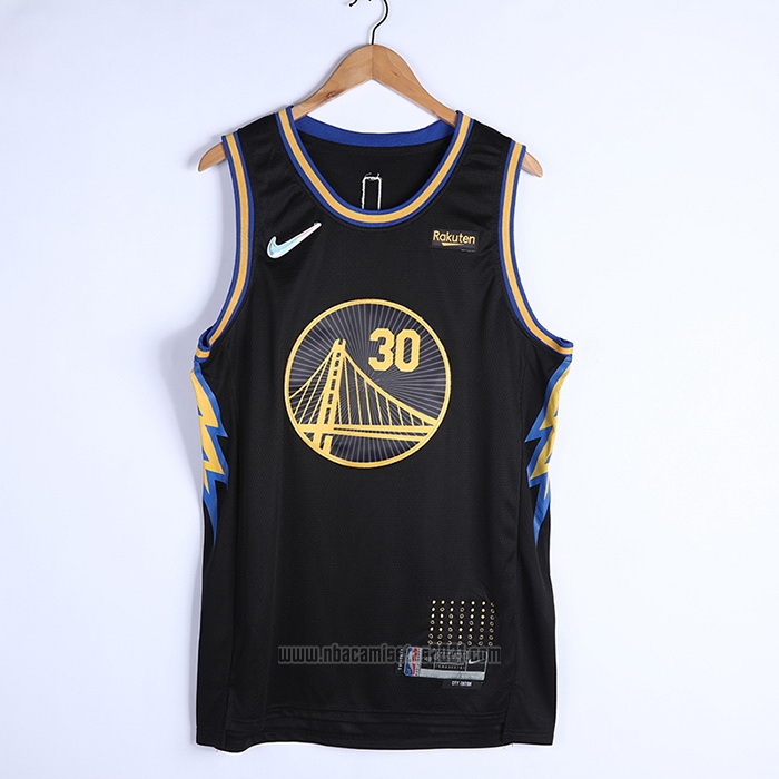 Camiseta Golden State Warriors Stephen Curry #30 Ciudad 2021-22 Negro